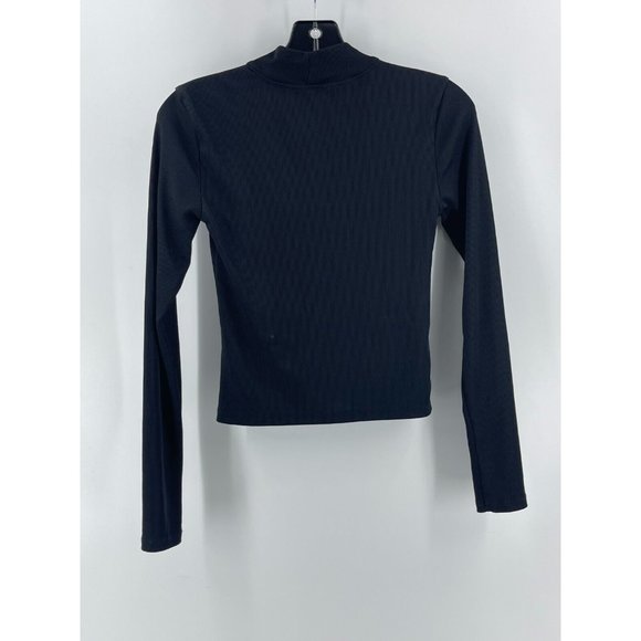 Zara Collection Women's Knit Open V Neck Long Sleeve Black Crop Top Shirt Size S - Picture 3 of 10